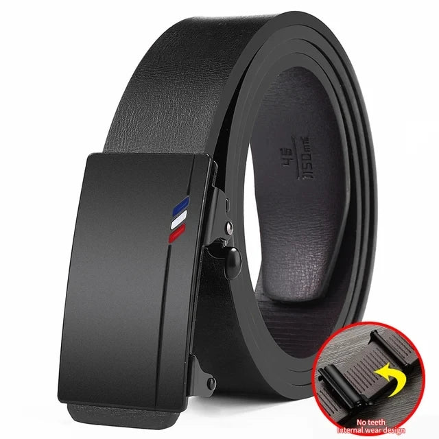 Famous Brand Men's Belt: Genuine Leather with Automatic Metal Buckle