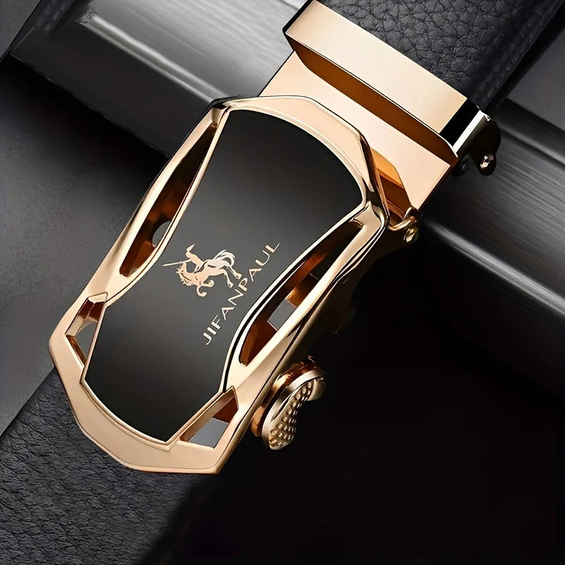 Men's Leather Belt: Famous Brand with Automatic Metal Buckle for Business & Casual Wear