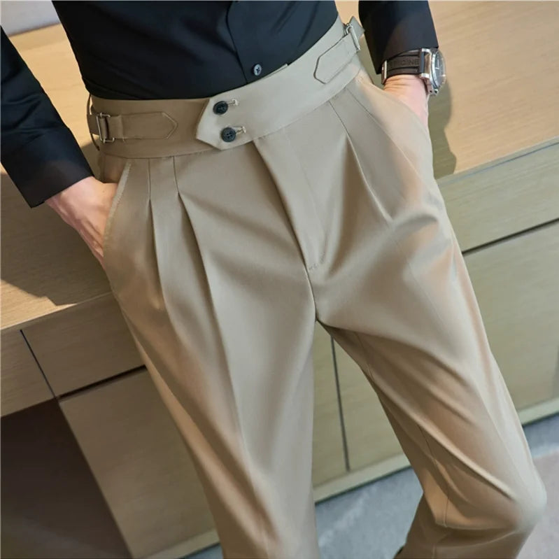 British Style High-Waist Trousers: Men's Slim-Fit Suit Pants for Formal Occasions