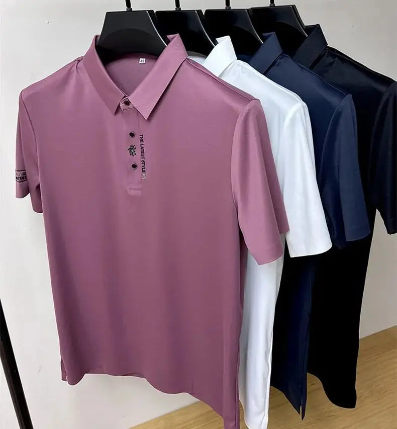 Men's Embroidered Polo Shirt: Pure Cotton & Ice Silk for a Cool, Breathable Summer