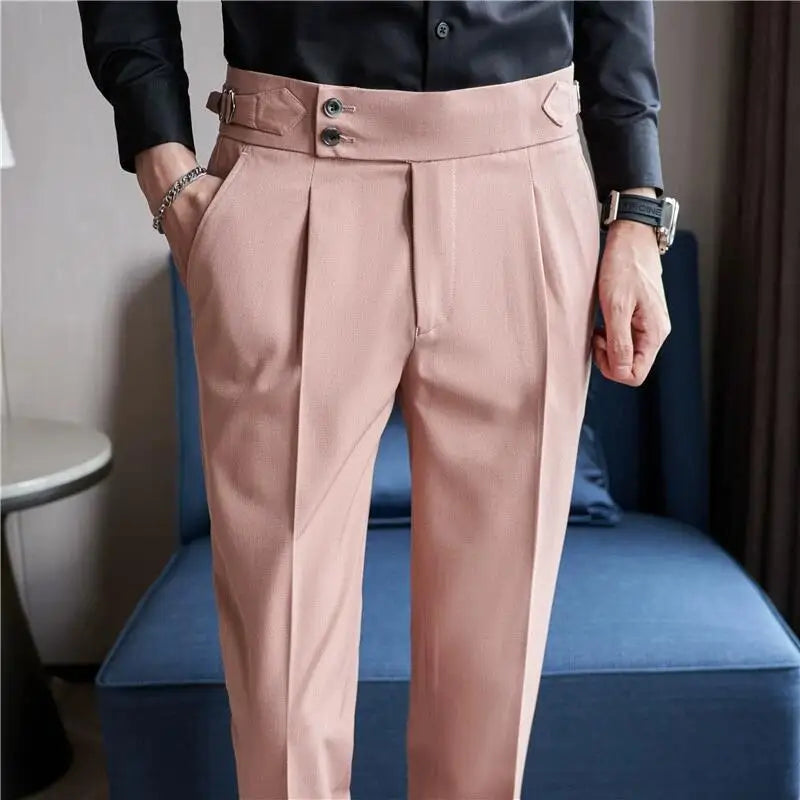 British Style High-Waist Trousers: Men's Slim-Fit Suit Pants for Formal Occasions