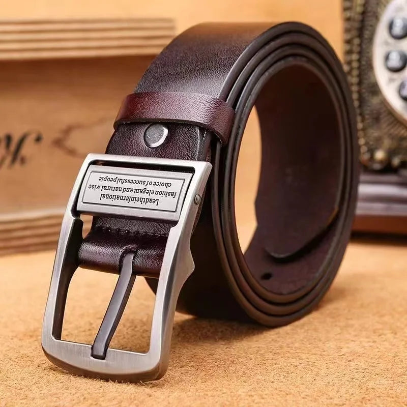New Men's Leather Belt: Fashionable Cowhide with Metal Alloy Pin Buckle