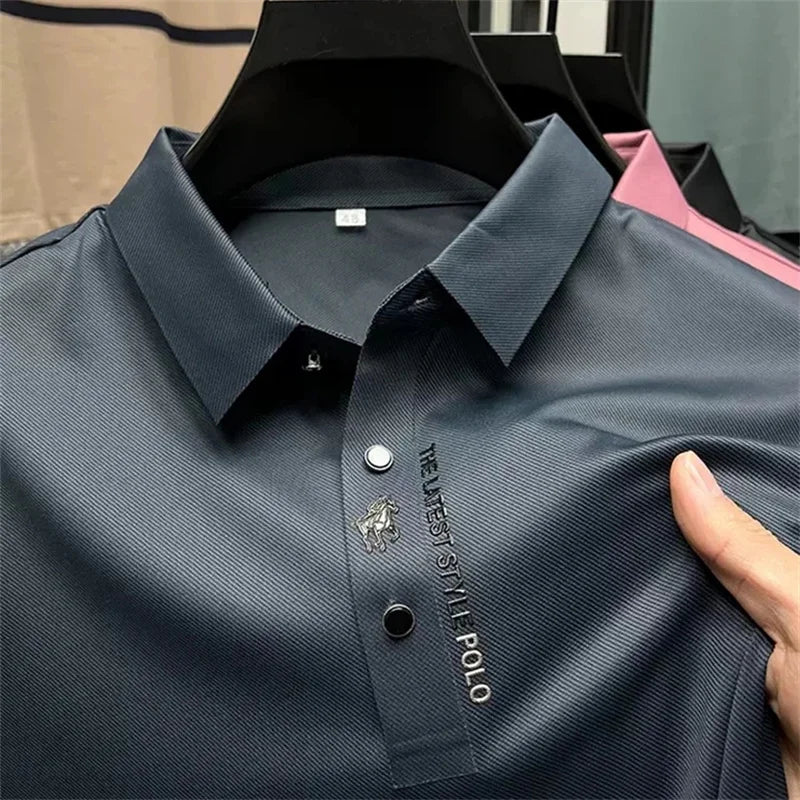 Men's Embroidered Polo Shirt: Pure Cotton & Ice Silk for a Cool, Breathable Summer
