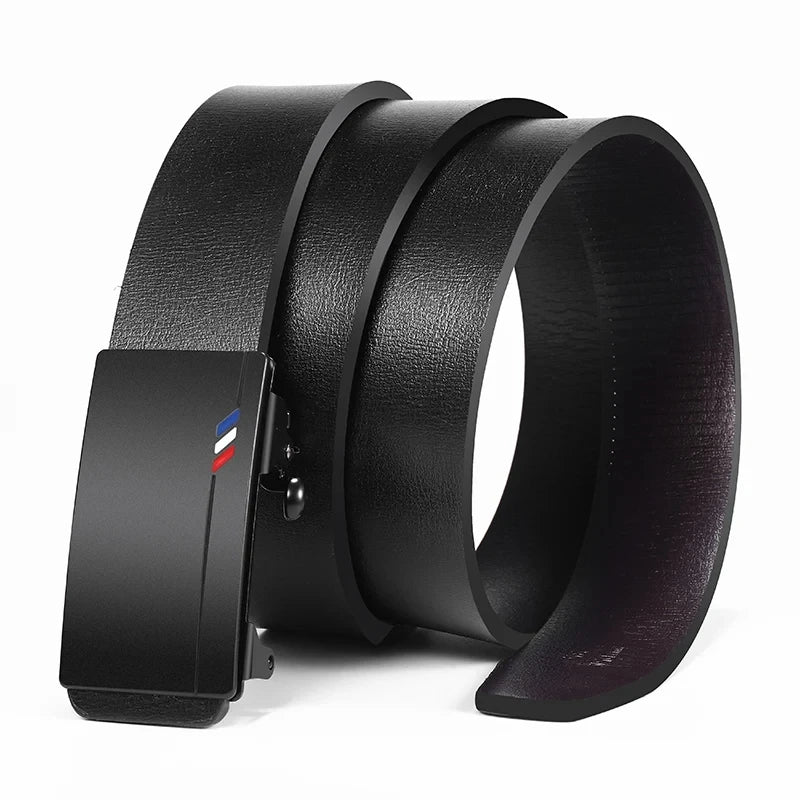 Famous Brand Men's Belt: Genuine Leather with Automatic Metal Buckle