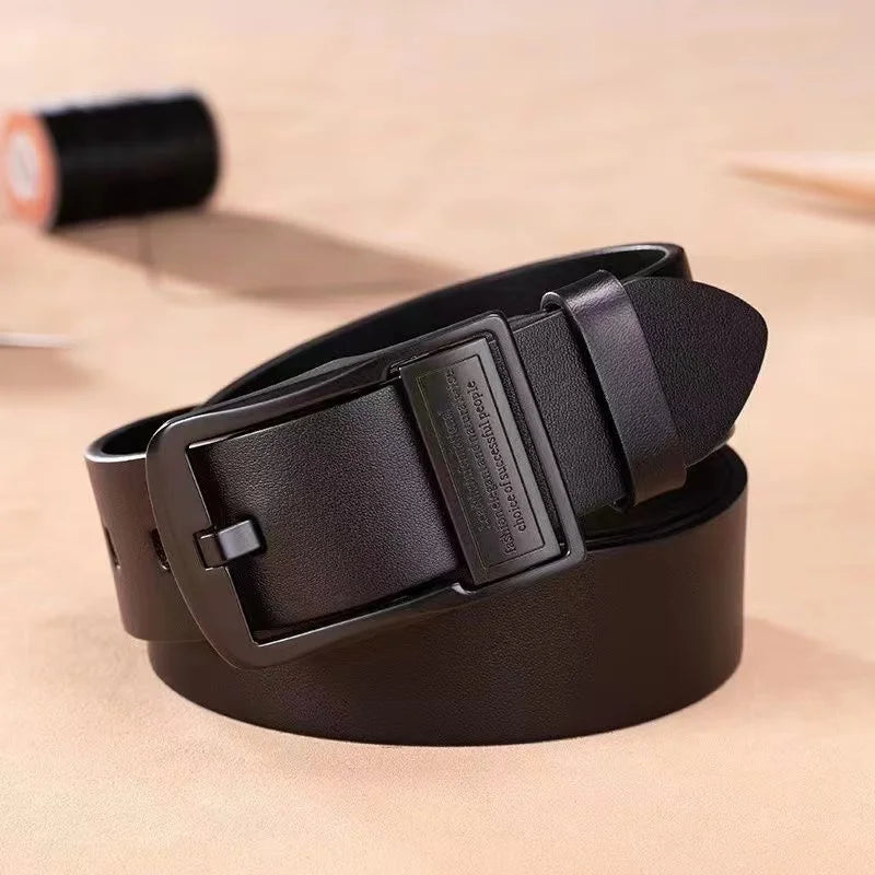 New Men's Leather Belt: Fashionable Cowhide with Metal Alloy Pin Buckle