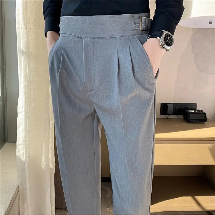 British Style High-Waist Trousers: Men's Slim-Fit Suit Pants for Formal Occasions