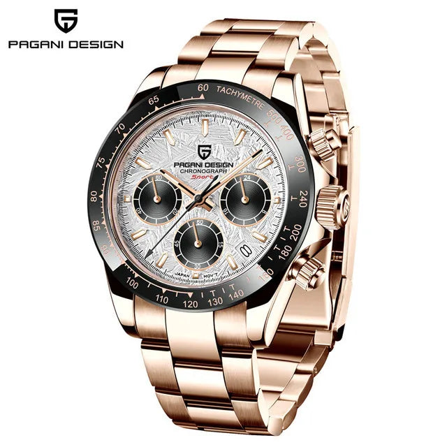 40mm New Pagani Design V2 Men's Quartz Watch: Sapphire Retro Chronograph Stainless Steel Waterproof Watch