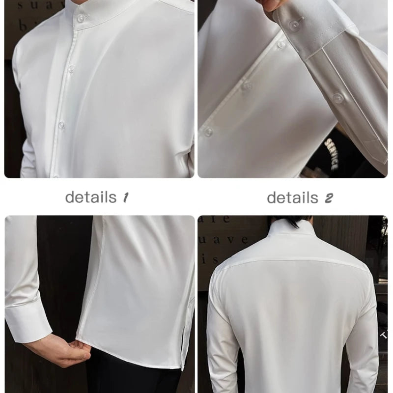 2025 Men's New Chinese Style Shirt: High-End Stand-Up Collar with Slimming Fit