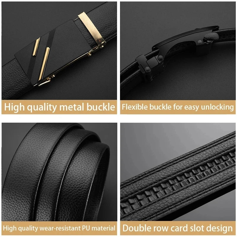 Fashion Business Men's Belt: Genuine PU Leather with Metal Buckle for Jeans and Cargo Pants
