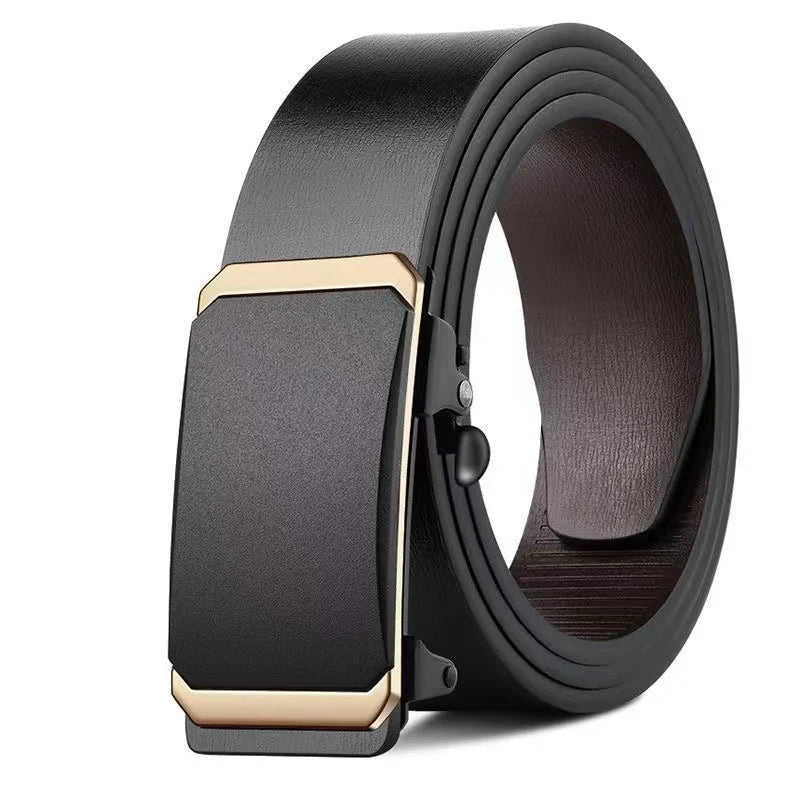 Famous Brand Men's Belt: Genuine Leather with Automatic Metal Buckle