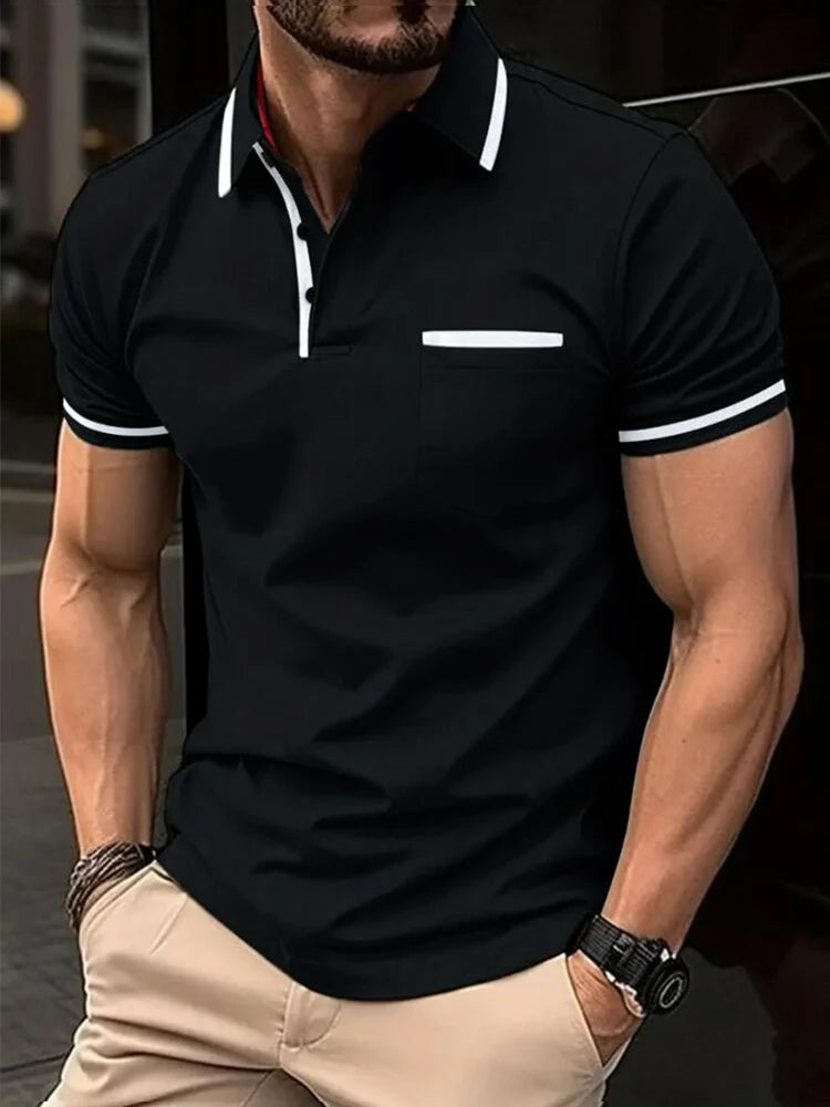 Men's Solid Color Polo Shirt: Casual & Fashionable Short Sleeve Top