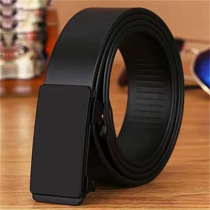 Famous Brand Men's Belt: Genuine Leather with Automatic Metal Buckle