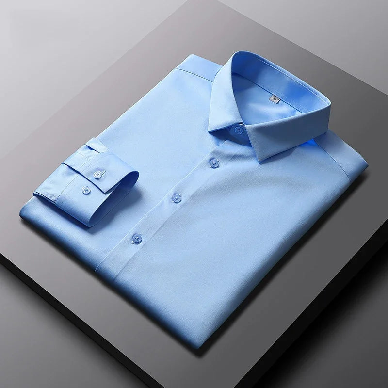 Men's Non-Iron Casual & Business Shirt: Long Sleeve, Solid Color, and Wrinkle-Resistant