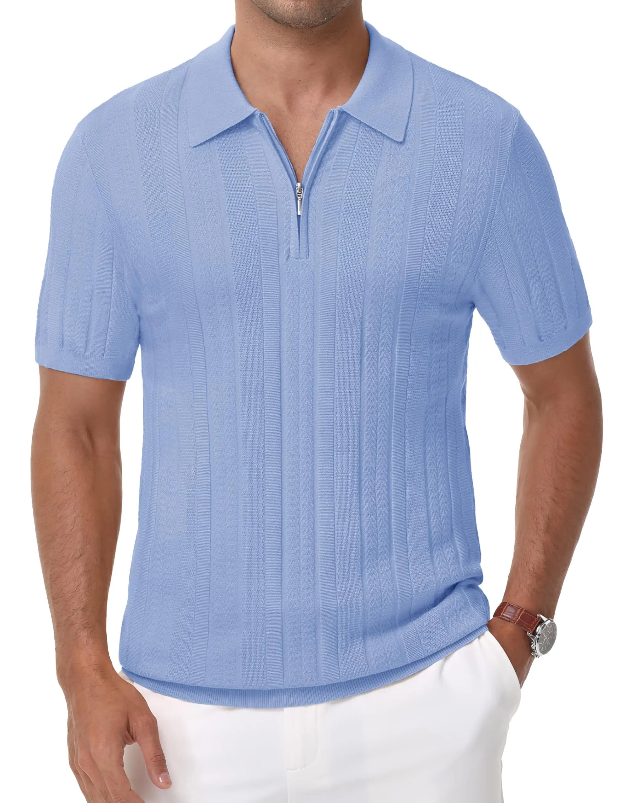 TACVASEN Casual Knit Polo Shirts: Men's Lightweight, Ribbed Golf & Beach Polo