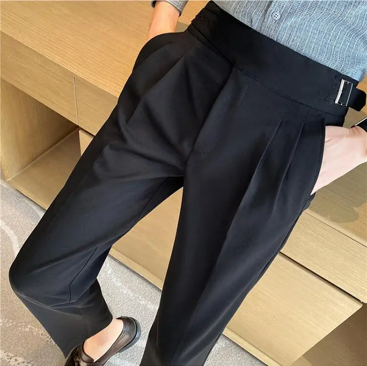 British Style High-Waist Trousers: Men's Slim-Fit Suit Pants for Formal Occasions