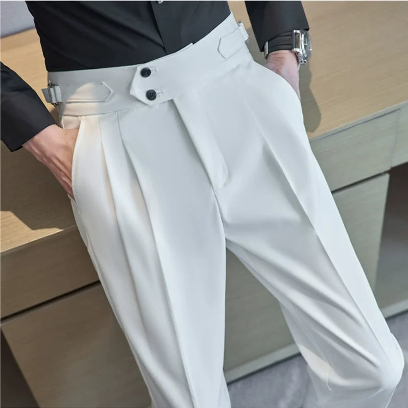 British Style High-Waist Trousers: Men's Slim-Fit Suit Pants for Formal Occasions