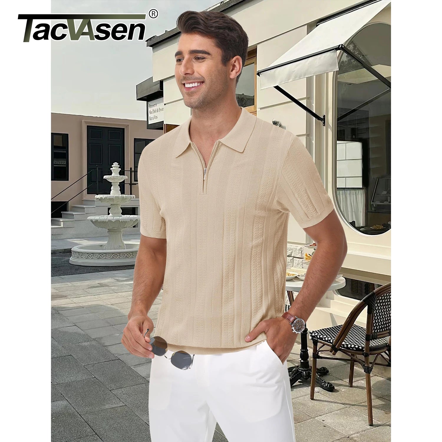TACVASEN Casual Knit Polo Shirts: Men's Lightweight, Ribbed Golf & Beach Polo