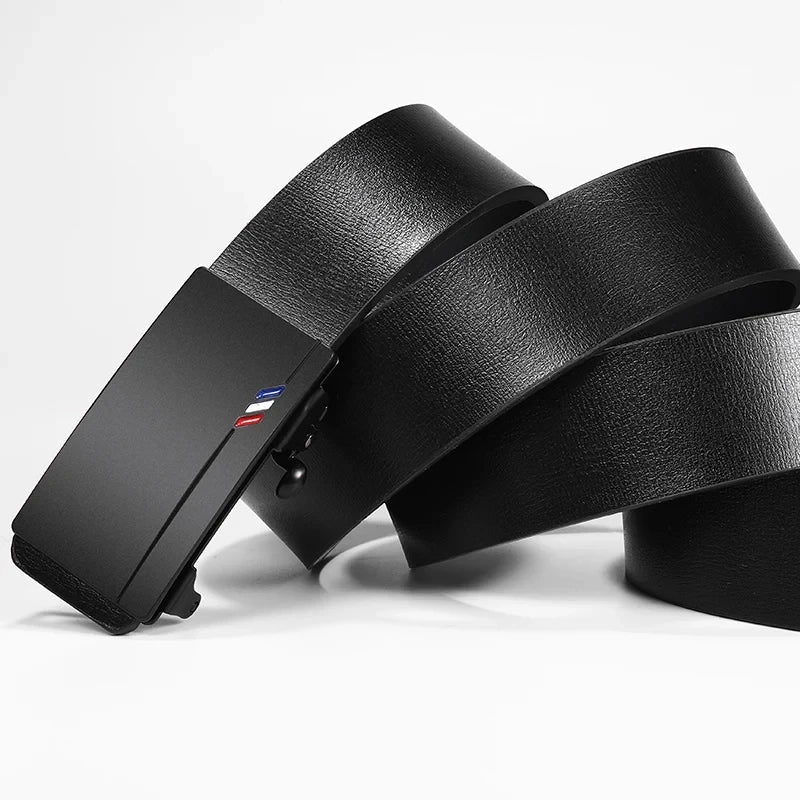 Famous Brand Men's Belt: Genuine Leather with Automatic Metal Buckle