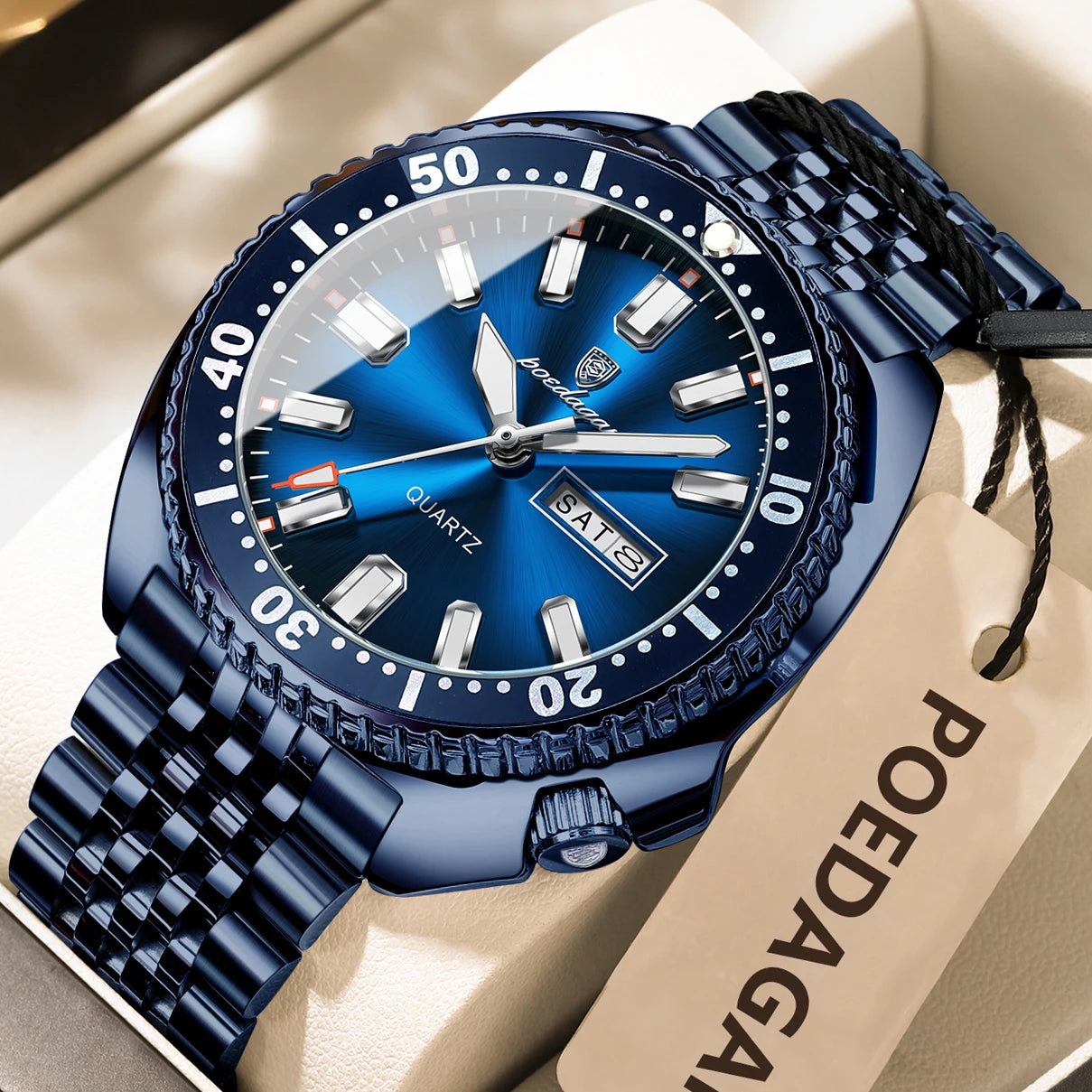 POEDAGAR Luxury Business Watch: Men's Waterproof Quartz with Date and Luminous Hands