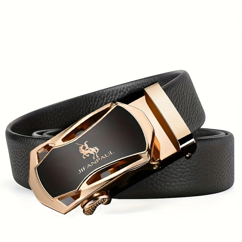 JIFANAUL Men's Leather Belt: Famous Brand with Automatic Metal Buckle for Business & Casual Wear