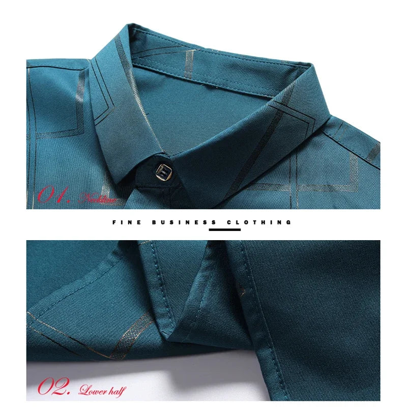 Men's Long-Sleeve Printed Shirt: Non-Ironing and Wrinkle-Resistant for Business and Casual Wear