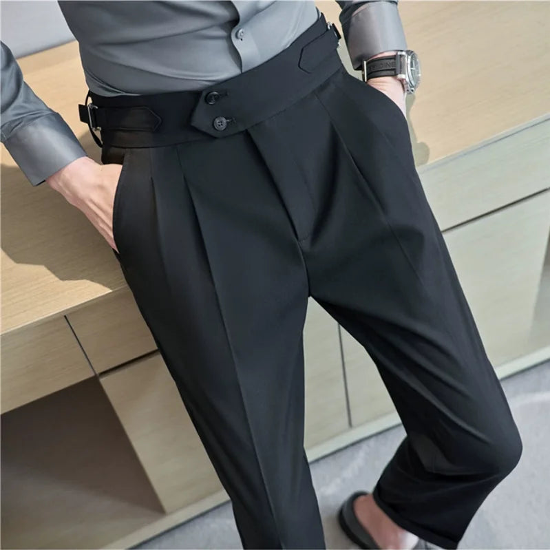 British Style High-Waist Trousers: Men's Slim-Fit Suit Pants for Formal Occasions