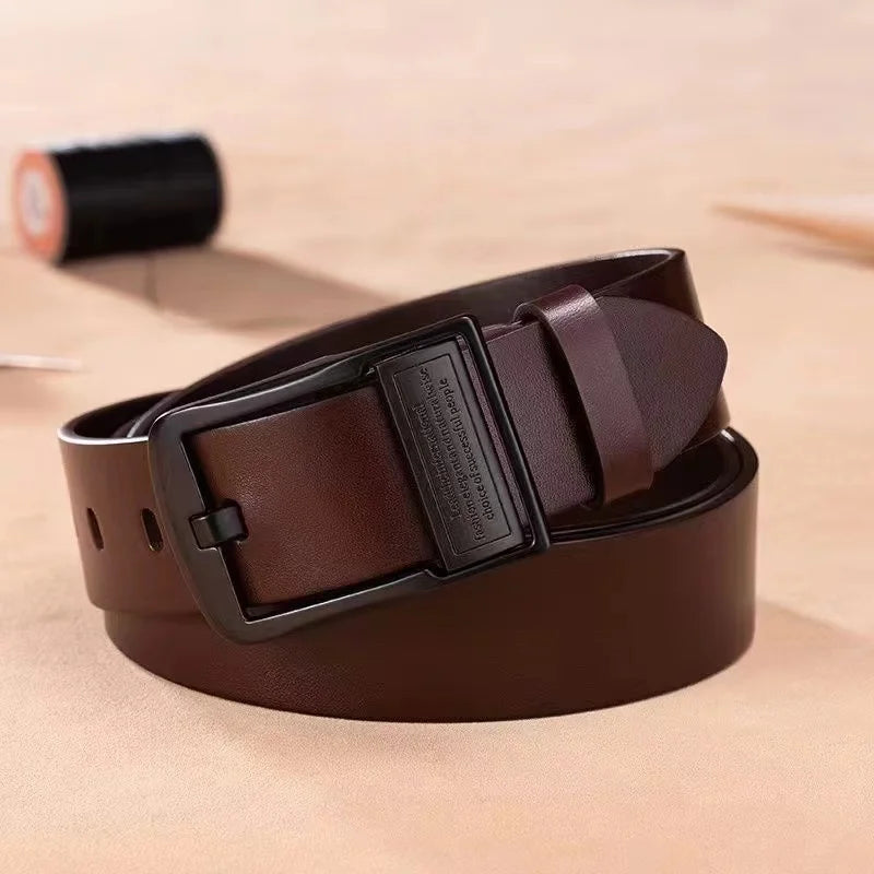 New Men's Leather Belt: Fashionable Cowhide with Metal Alloy Pin Buckle