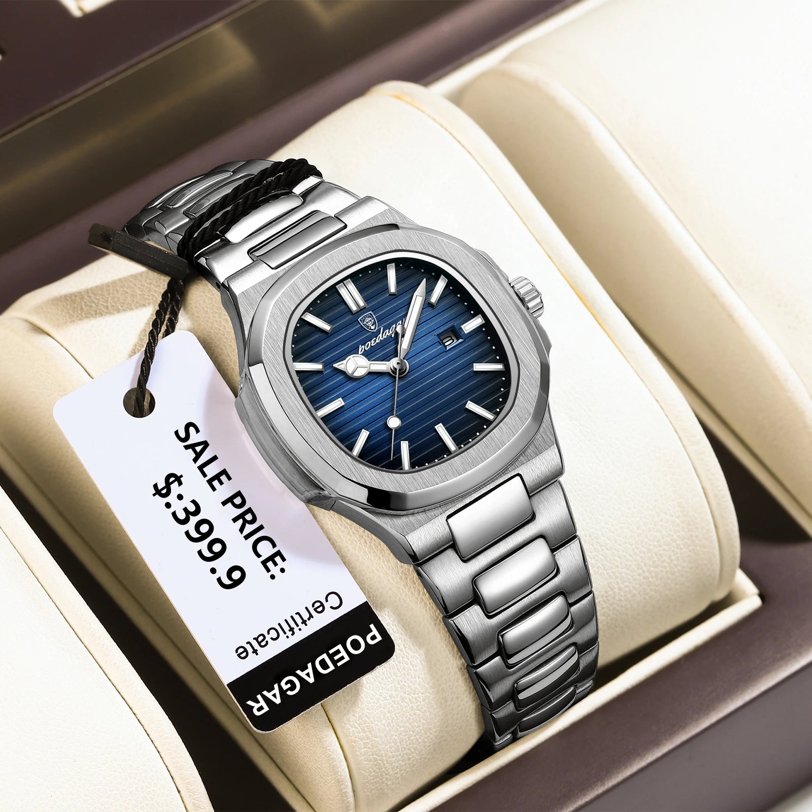 POEDAGAR Elegant Women's Watch: Waterproof Luminous Square Quartz with Calendar
