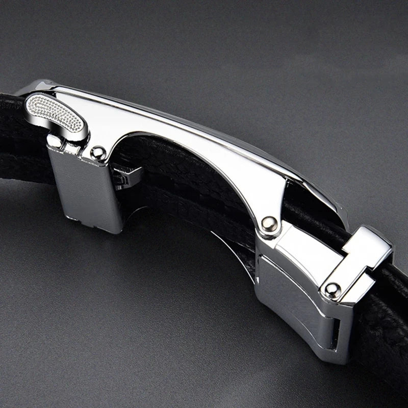 Men's Extra Long Leather Belt: Luxury Design with Automatic Metal Buckle