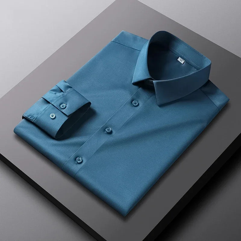 Men's Non-Iron Casual & Business Shirt: Long Sleeve, Solid Color, and Wrinkle-Resistant