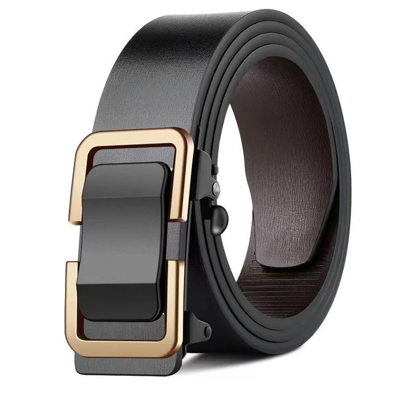 Famous Brand Men's Belt: Genuine Leather with Automatic Metal Buckle