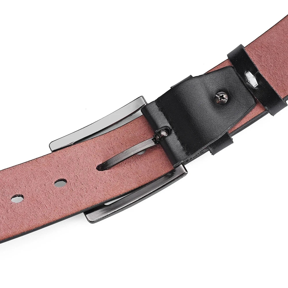2024 New Men's Leather Belt: Genuine Cowskin with High-Quality Buckle for Jeans and Casual Wear