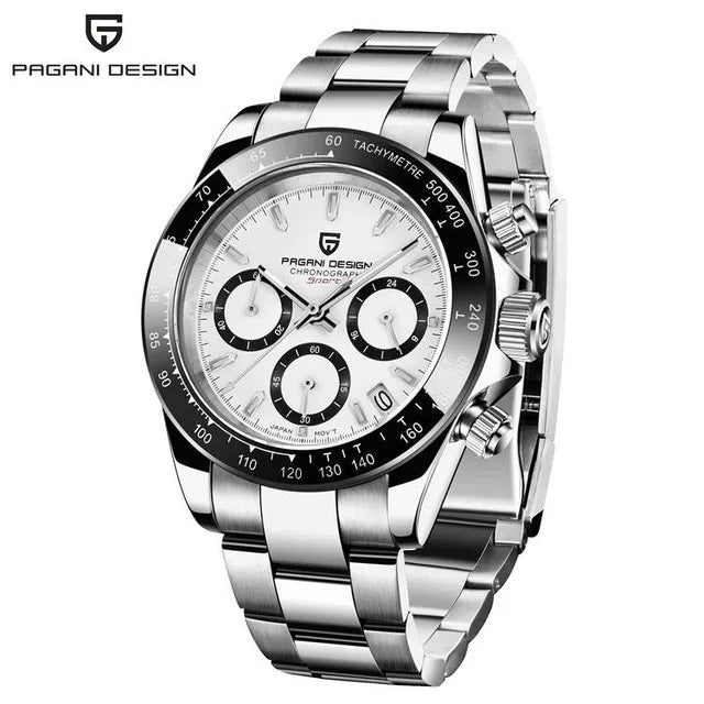 40mm New Pagani Design V2 Men's Quartz Watch: Sapphire Retro Chronograph Stainless Steel Waterproof Watch
