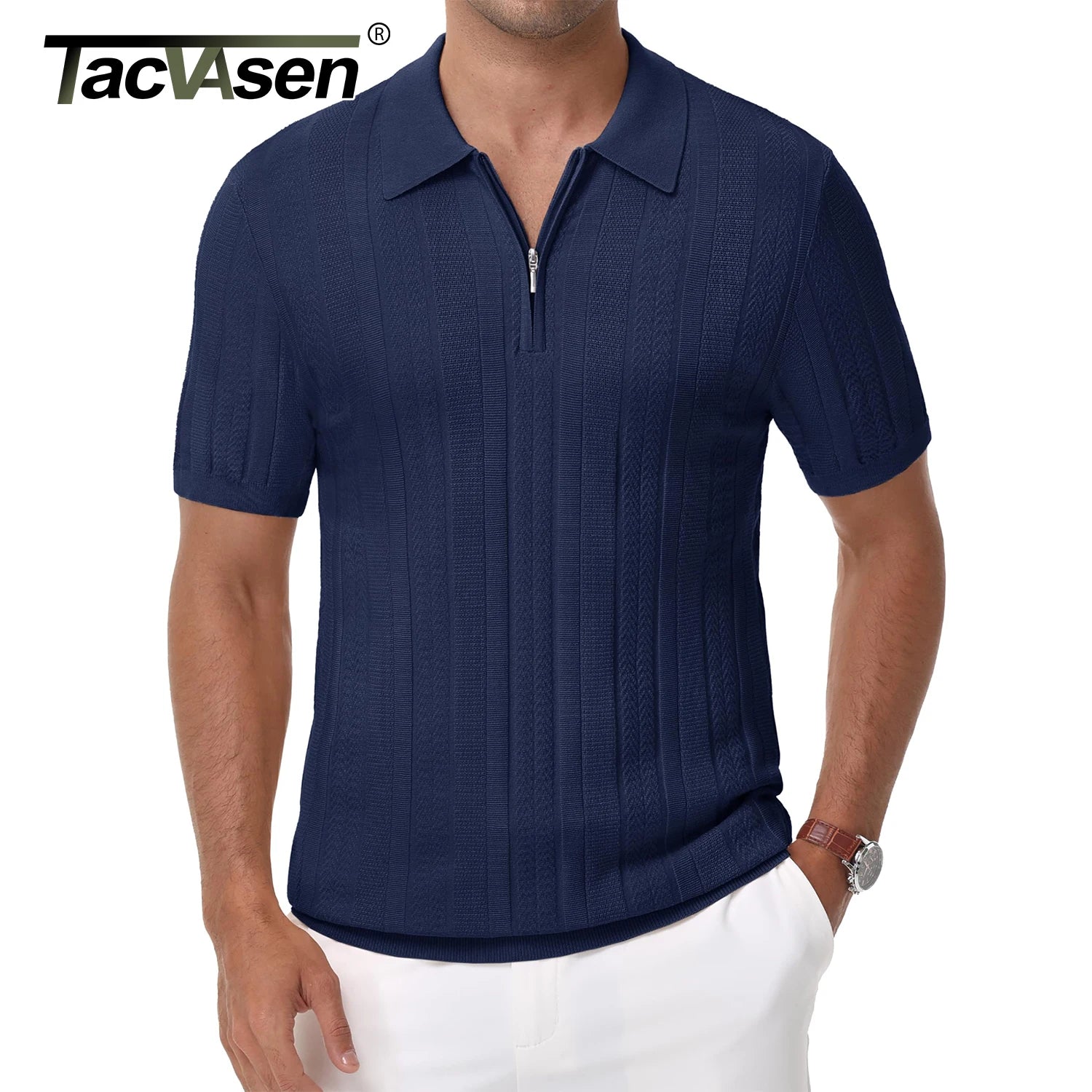TACVASEN Casual Knit Polo Shirts: Men's Lightweight, Ribbed Golf & Beach Polo