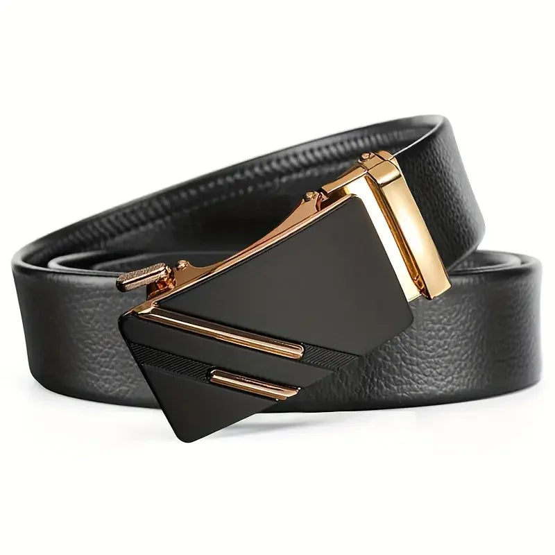 Men's Leather Belt with Automatic Metal Buckle: Luxury Brand Design