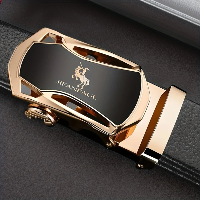 JIFANAUL Men's Leather Belt: Famous Brand with Automatic Metal Buckle for Business & Casual Wear