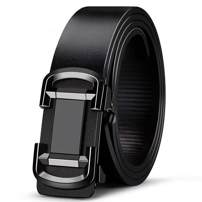 Famous Brand Men's Belt: Genuine Leather with Automatic Metal Buckle
