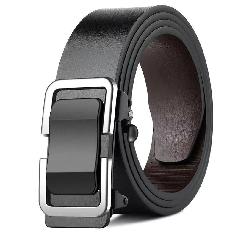 Famous Brand Men's Belt: Genuine Leather with Automatic Metal Buckle
