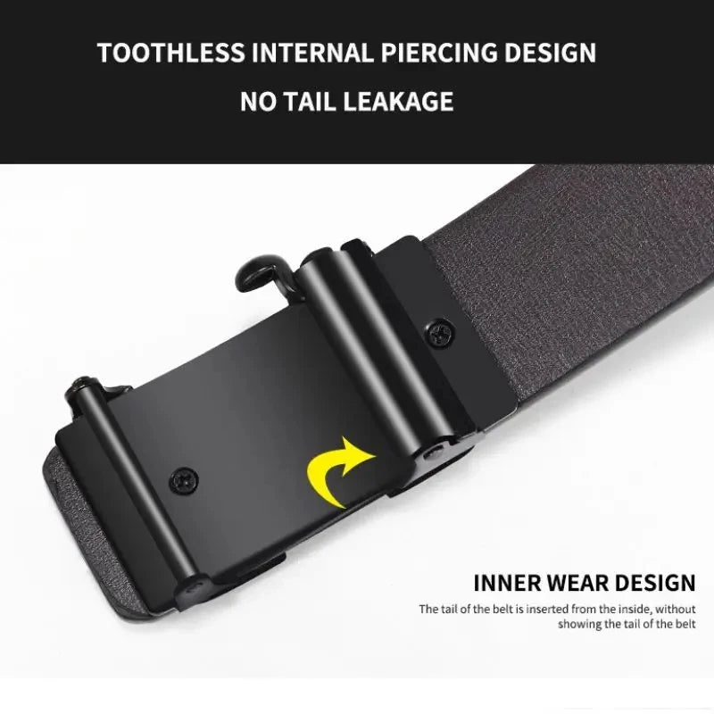 Famous Brand Men's Belt: Genuine Leather with Automatic Metal Buckle