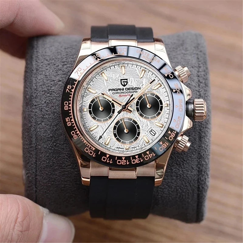 40mm New Pagani Design V2 Men's Quartz Watch: Sapphire Retro Chronograph Stainless Steel Waterproof Watch