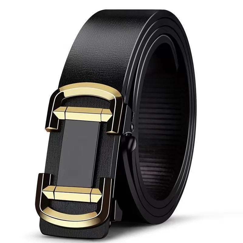 Famous Brand Men's Belt: Genuine Leather with Automatic Metal Buckle