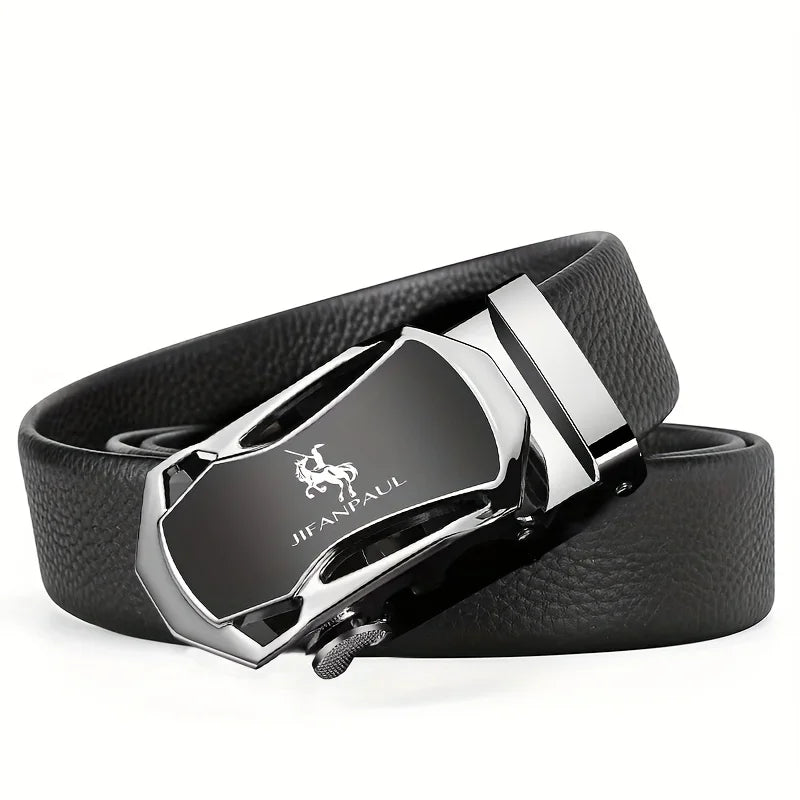 JIFANAUL Men's Leather Belt: Famous Brand with Automatic Metal Buckle for Business & Casual Wear