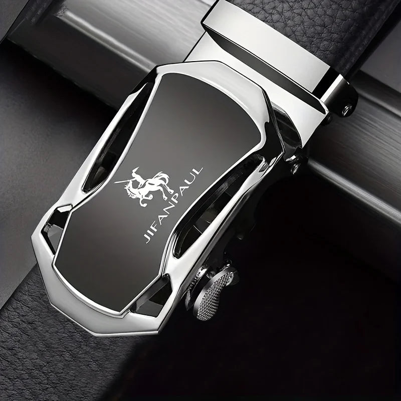 JIFANAUL Men's Leather Belt: Famous Brand with Automatic Metal Buckle for Business & Casual Wear