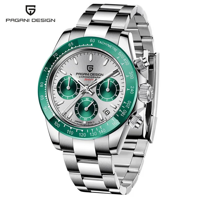 40mm New Pagani Design V2 Men's Quartz Watch: Sapphire Retro Chronograph Stainless Steel Waterproof Watch