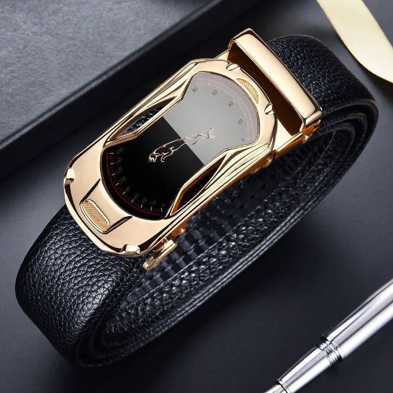 Men's Extra Long Leather Belt: Luxury Design with Automatic Metal Buckle