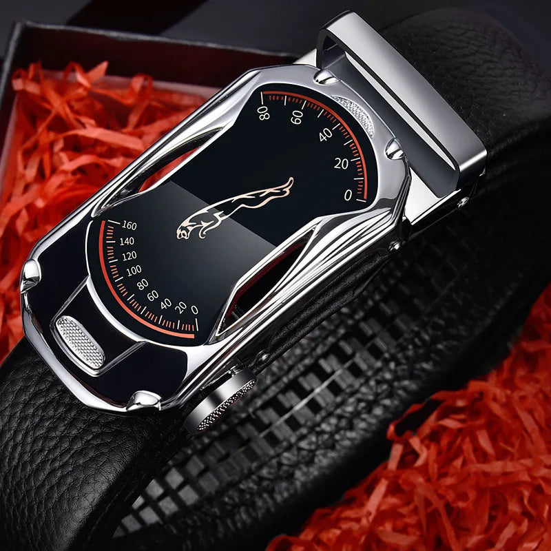 Men's Extra Long Leather Belt: Luxury Design with Automatic Metal Buckle