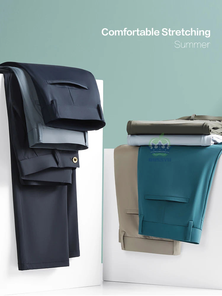 Men's Summer Business Pants: High-Stretch, Ice Silk, and Plus Size 40