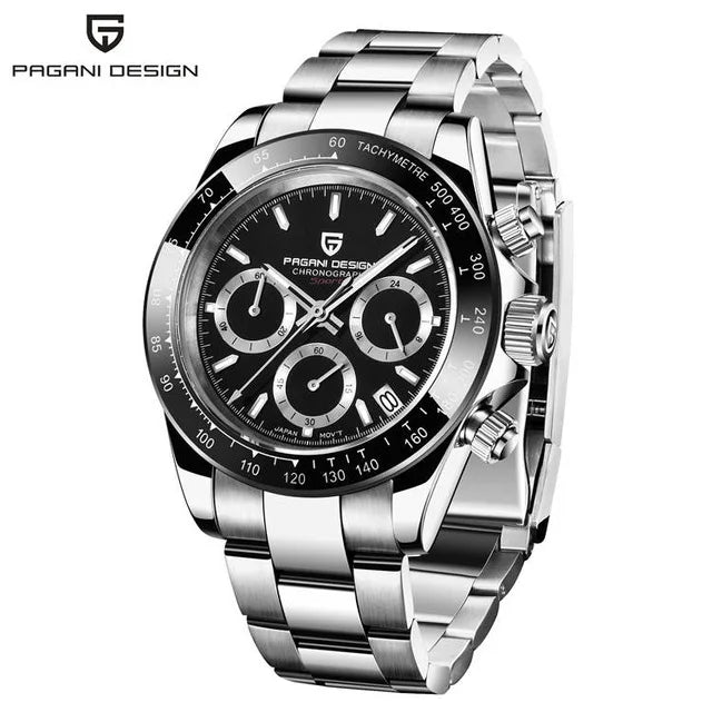40mm New Pagani Design V2 Men's Quartz Watch: Sapphire Retro Chronograph Stainless Steel Waterproof Watch