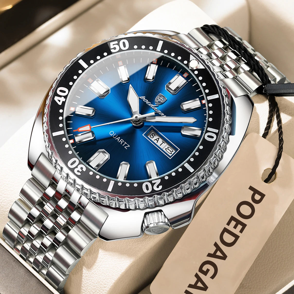 POEDAGAR Luxury Business Watch: Men's Waterproof Quartz with Date and Luminous Hands