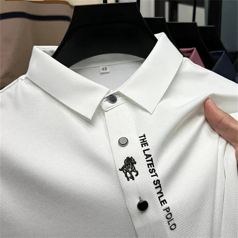 Men's Embroidered Polo Shirt: Pure Cotton & Ice Silk for a Cool, Breathable Summer